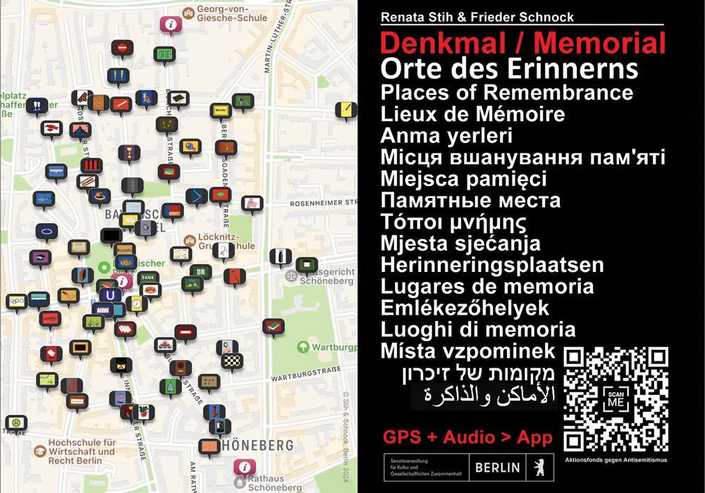 Aufkleber für die Lampenmasten im Bayerischen Viertel mit QR Code